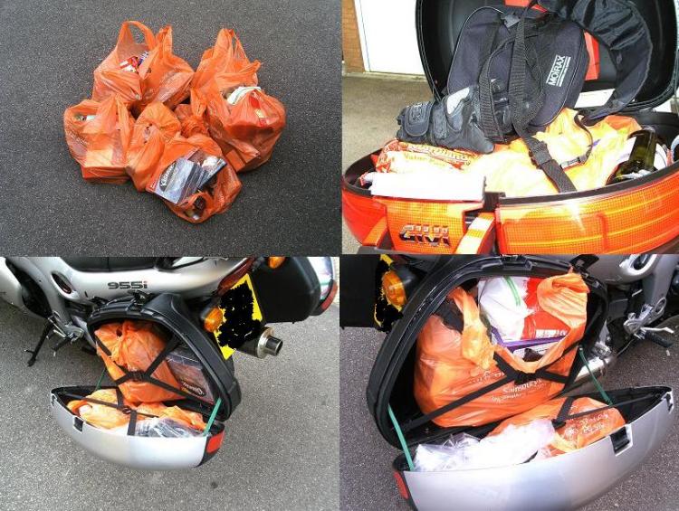 food, stuffed, filled topbox, panniers crammed